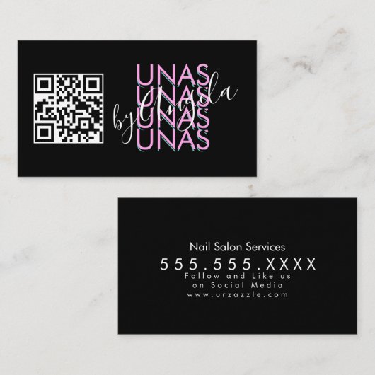 Vet Eyelashes Salon Nails Unas QR Code Roze zwart Visitekaartje (Voorkant / Achterkant)