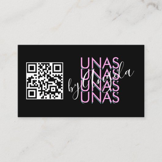 Vet Eyelashes Salon Nails Unas QR Code Roze zwart Visitekaartje (Voorkant)