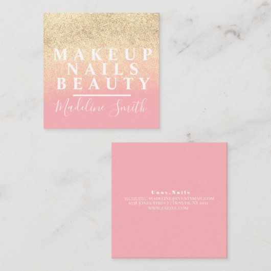 Vet faux Glitter Pink Gold Makeup Artiest Nails Vierkante Visitekaartje (Voorkant / Achterkant)