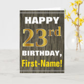 Vet, Faux hout, Faux goud 23ste verjaardag + naam Kaart (Gele Bloem)
