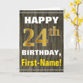 Vet, Faux hout, Faux goud 24e verjaardag + naam Kaart (Gele Bloem)