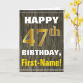 Vet, Faux hout, Faux goud 47e verjaardag + naam Kaart (Gele Bloem)