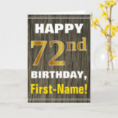 Vet, Faux hout, Faux goud 72e verjaardag + naam Kaart (Gele Bloem)