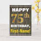Vet, Faux hout, Faux goud 75e verjaardag + naam Kaart (Gele Bloem)