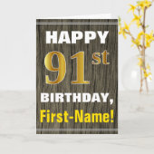 Vet, Faux hout, Faux goud 91ste verjaardag + naam Kaart (Gele Bloem)