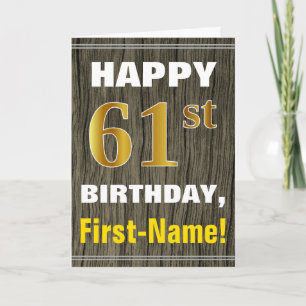 Vet, Faux Wood, Faux Gold 61st Birthday + Naam Kaart