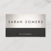 Vet Faux Zilveren Folie Chique Zwart Linnen Gestre Visitekaartje (Voorkant)