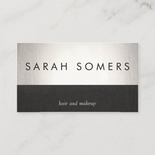 Vet Faux Zilveren Folie Chique Zwart Linnen Gestre Visitekaartje (Voorkant)