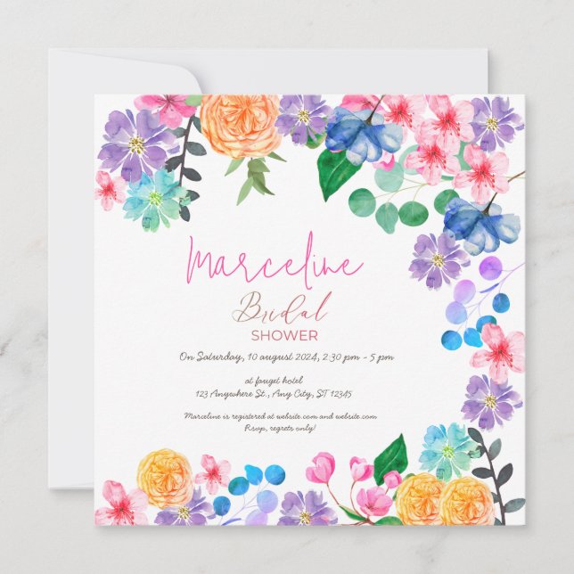 Vet felroze bloemige waterverf bridaI (Voorkant)