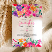 Vet felroze floral waterverf baby shower kaart