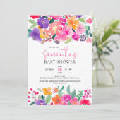 Vet felroze floral waterverf baby shower kaart (Staand voorkant)