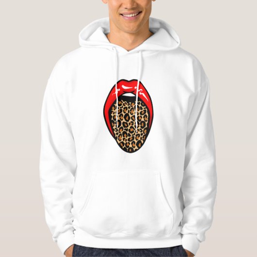 🔥 Vet & Fierce: Leopard Tongue Lips Hoodie 🖤 (Voorkant)