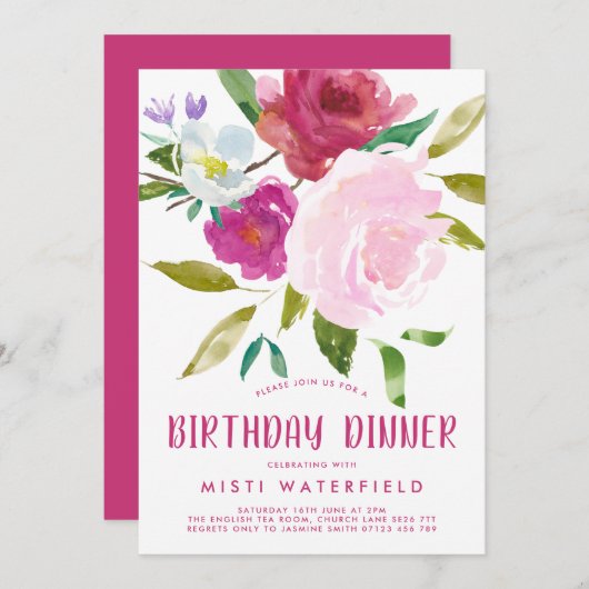 Vet Floral Birthday Inter Uitnodiging (Voorkant / Achterkant)