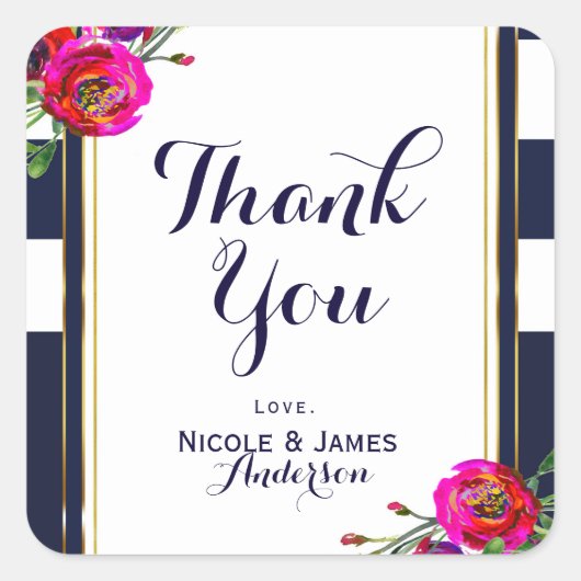 Vet Floral Blue en Gold Elegant Classy Modern Vierkante Sticker (Voorkant)