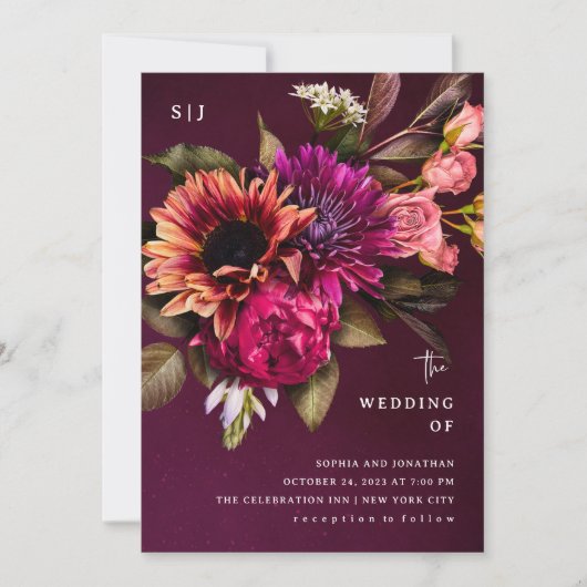 Vet Floral | Dramatische en legante bruiloft Kaart (Voorkant)