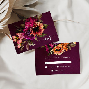 Vet Floral Dramatische en legante bruiloft RSVP Kaartje