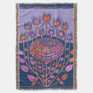 Vet Floral Illustratie in Paarse en blauw Deken