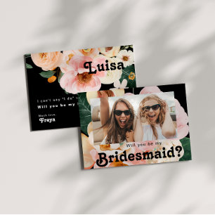 Vet Floral   Kaart met zwarte foto Bridesmaid-voor