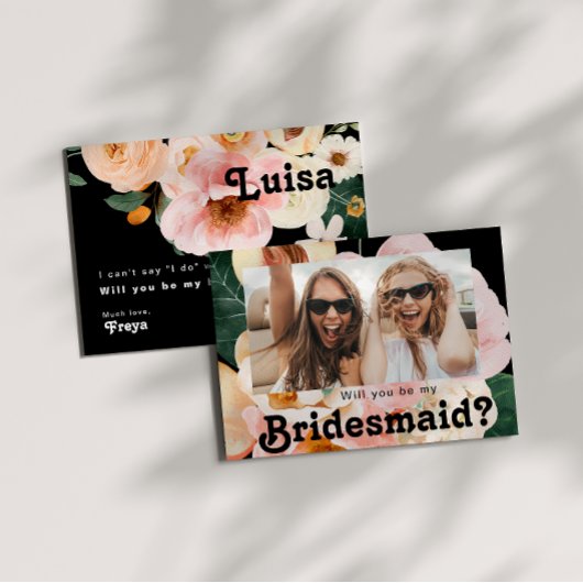 Vet Floral | Kaart met zwarte foto Bridesmaid-voor