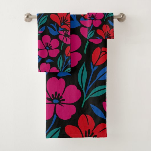 Vet Floral Pattern Bad Handdoek (Insitu)
