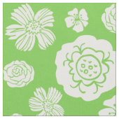 Vet Floral Pattern Lime Green White Stof (Close Up)