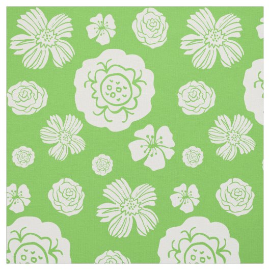 Vet Floral Pattern Lime Green White Stof (Swatch)