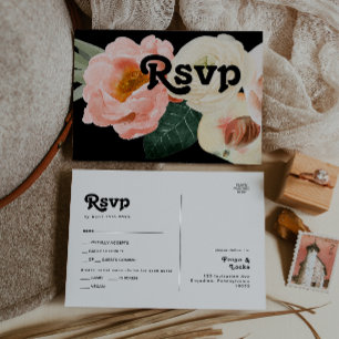 Vet Floral   RSVP-Briefkaart voor keuze uit zwart  Briefkaart