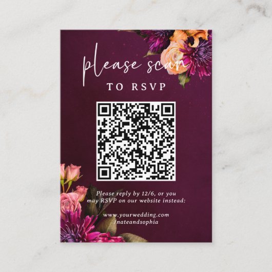Vet Floral Wedding | RSVP met QR-code Informatiekaartje (Voorkant)