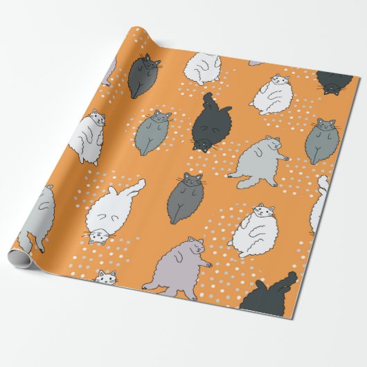 Vet, fluffy katten liggen op hun rug. Cute co Cadeaupapier (Uitgerold)