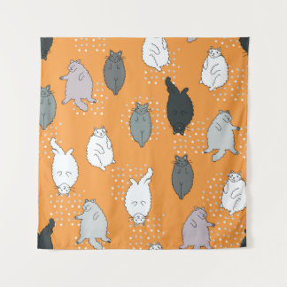 Vet, fluffy katten liggen op hun rug. Cute co Wandkleed