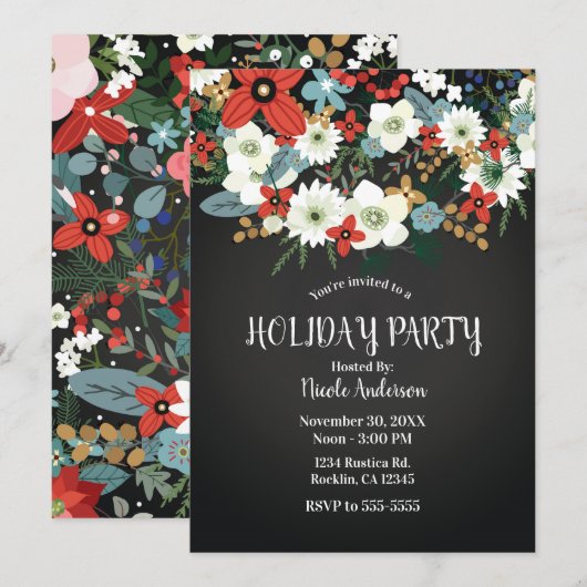 Vet Funky Colorful Floral Dark Chic Holiday Kaart (Voorkant / Achterkant)