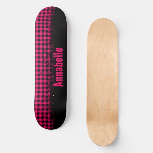 Vet Fushion Fuchsia Roze en Zwart Geruit Persoonlijk Skateboard (Voorkant)