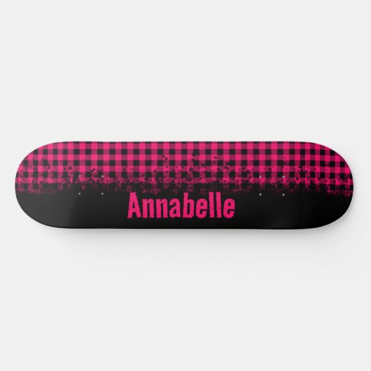 Vet Fushion Fuchsia Roze en Zwart Geruit Persoonlijk Skateboard (Horizontaal)