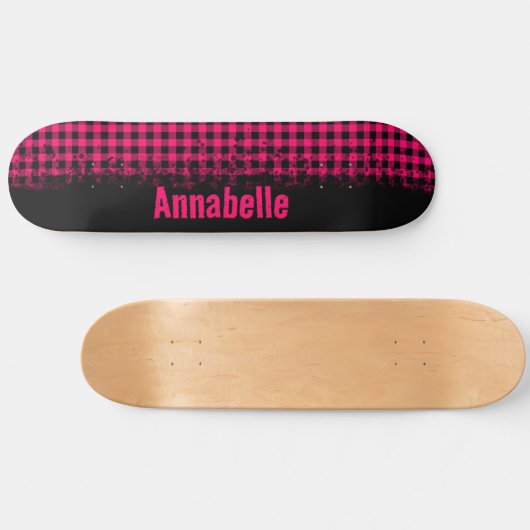 Vet Fushion Fuchsia Roze en Zwart Geruit Persoonlijk Skateboard (Horizontaal)