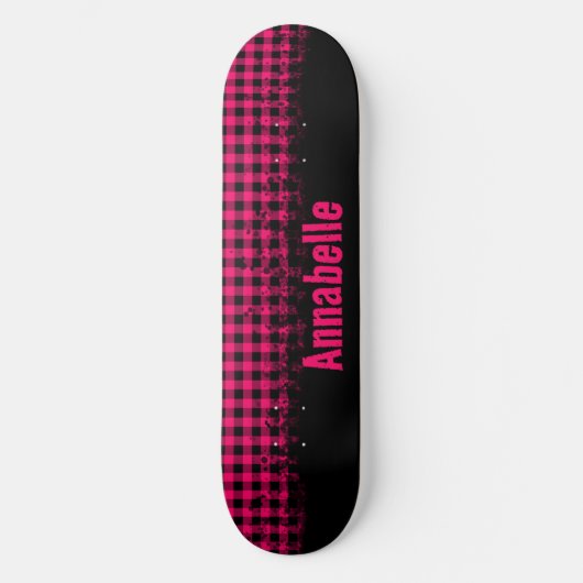 Vet Fushion Fuchsia Roze en Zwart Geruit Persoonlijk Skateboard (Voorkant)