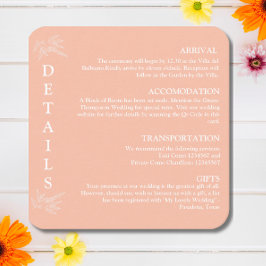 Vet Gebogen blush roze bruiloft details Informatiekaartje
