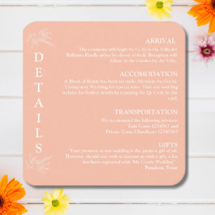 Vet Gebogen blush roze bruiloft details Informatiekaartje