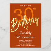 Vet gebrand Sinaasappel 30e verjaardag goud Folie Uitnodiging (Voorkant)