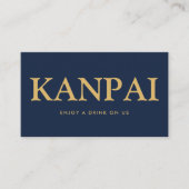Vet gedrukte lettertekens "Kanpai" Gratis drankjes Informatiekaartje (Voorkant)