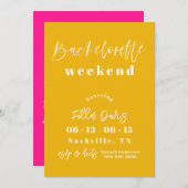 Vet Geel en Heet Roze Vrijgezellenuitnodiging Feestdagenkaart (Voorkant / Achterkant)