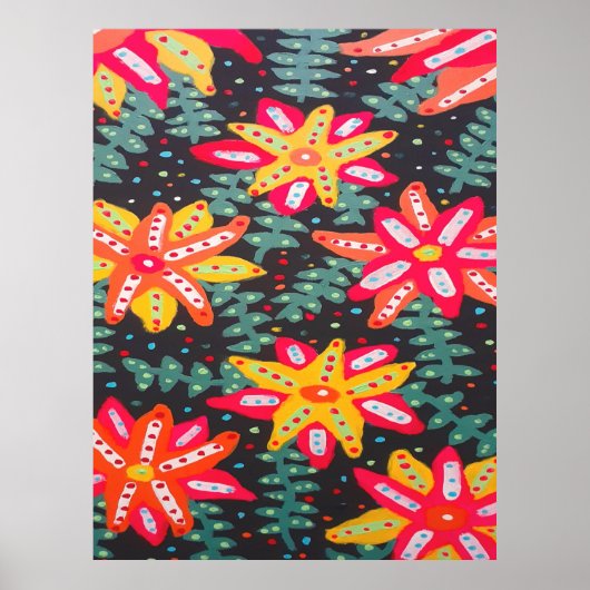 Vet Geel en Oranje Bloemen Zwart Poster (Voorkant)