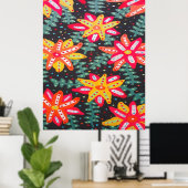Vet Geel en Oranje Bloemen Zwart Poster (Thuiskantoor)