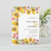 Vet geel en roze Floral bruiloft Kaart (Staand voorkant)