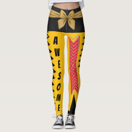 Vet Geel en Zwart Abstract Gold Bow Design Leggings