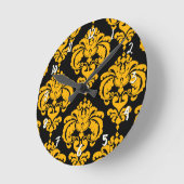 Vet Geel en zwart Damask Modern, gepersonaliseerd Ronde Klok (Hoek)