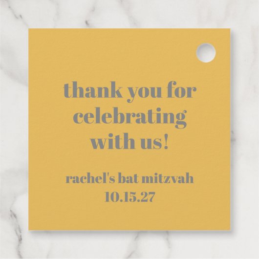 Vet Geel Grijs Custom Schattige Bat Mitzvah Dank u Bedankjes Labels (Achterkant)
