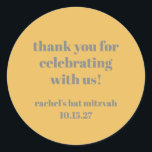 Vet Geel Grijs Custom Schattige Bat Mitzvah Dank u Ronde Sticker<br><div class="desc">Vet Typografie Geel Grijs Custom Schattige Bat Mitzvah Dank u Classic Ronde Sticker</div>