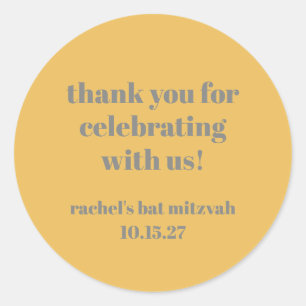 Vet Geel Grijs Custom Schattige Bat Mitzvah Dank u Ronde Sticker