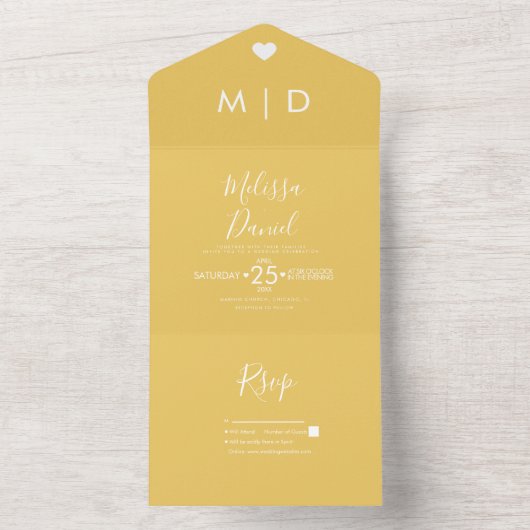 Vet geel harten bruiloft alles in één uitnodiging (Binnen)