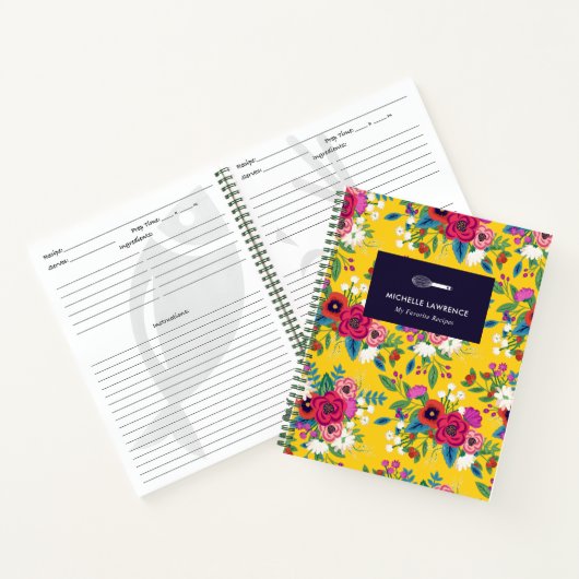 Vet Geel Rode Boho Bloemenpatroon Notitieboek (Binnen)